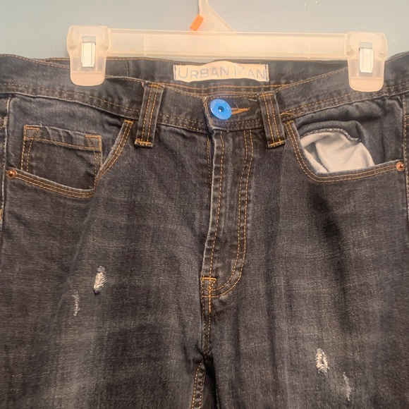 Urban Man Men's Straight Dark Blue Distressed Jeans - Picture 3 of 7